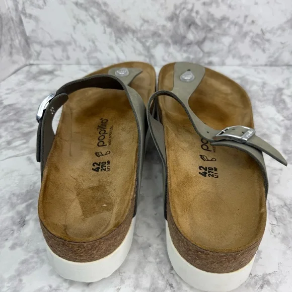BIRKENSTOCK PAPILLIO GIZEH PLATFORM NUBUCK LEATHER DOVE GRAY Sz 42 Women’s Sz 11
